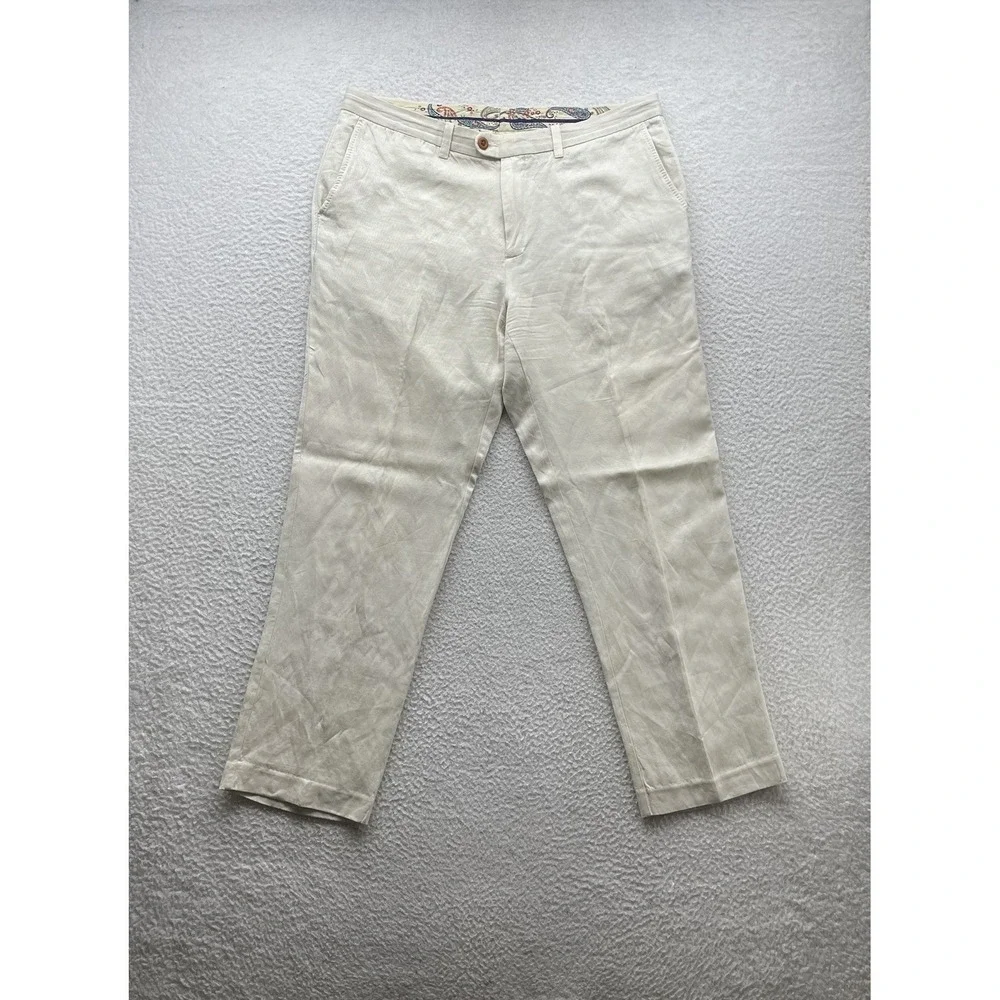 Tommy Bahama Pants Mens 38x32 Ivory White Linen Blend Relaxed Golf Resort Beach